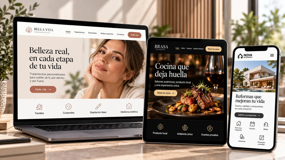 Ejemplos conceptuales de webs para estética, restauración y reformas